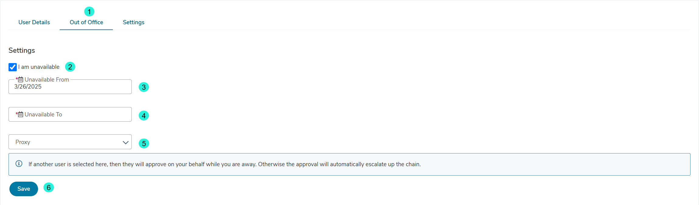 Approvers - Out of Office, Unavailable & Assigning Proxy – Unimarket ...